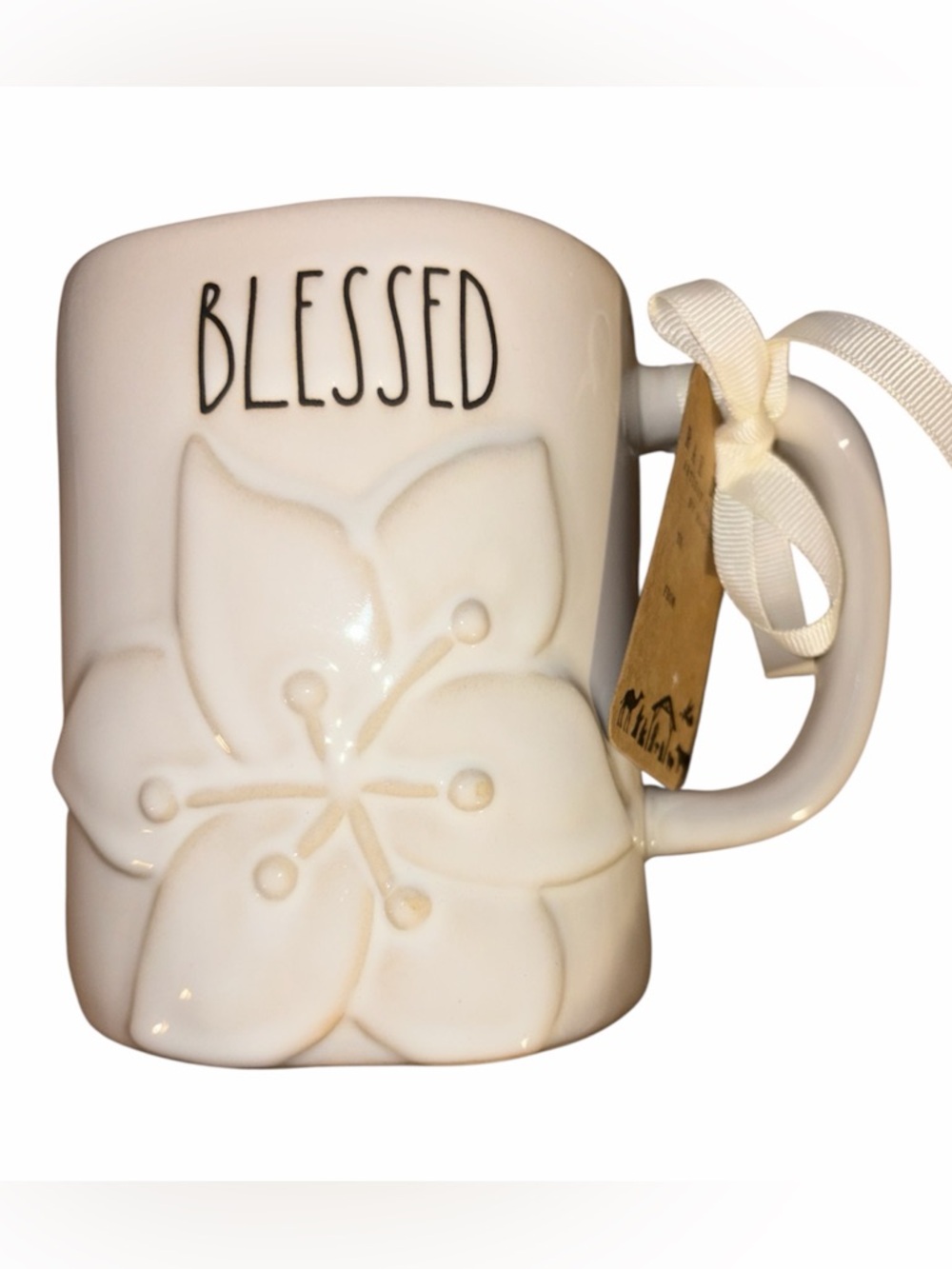 Rae Dunn ‘Blessed’ Mug with Embossed Flower Detail NWT